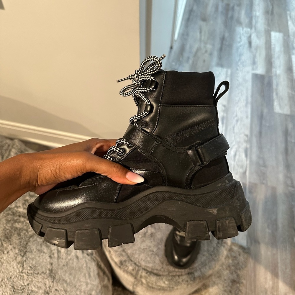 Prada Black Lace-Up Boots with Buckle - Picture 3 of 4